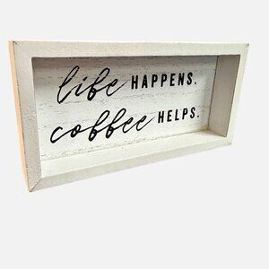 White Coffee Wood Block Sign 5 in Decorative Rustic Farmhouse Tiered Tray Decor